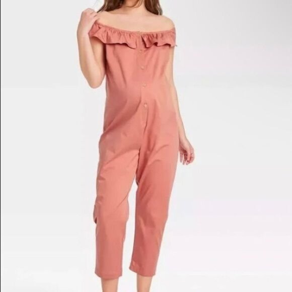 MATERNITY ROMPER JUMPSUIT SIZE XS MAUVE PINK THE NINES BY HATCH COTTON WOMENS - Picture 1 of 4